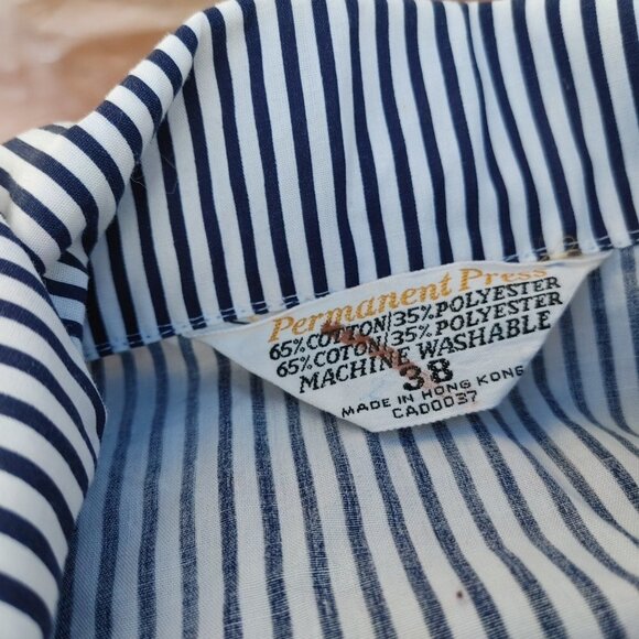 Vintage Permanent Press Blouse Size 38 Floral Stripe Navy Pattern - Picture 2 of 6